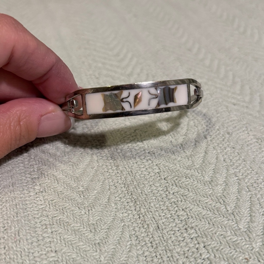 Hinged Silver and Abalone Shell Bracelet with butterflies
